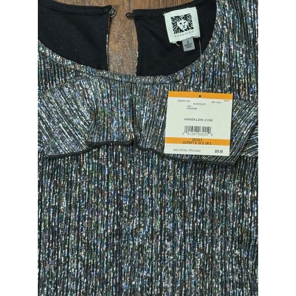 NEW Anne Klein Size S Metallic Black & Silver Cold-Shoulder Top Sleeve Ruffle - Picture 9 of 13